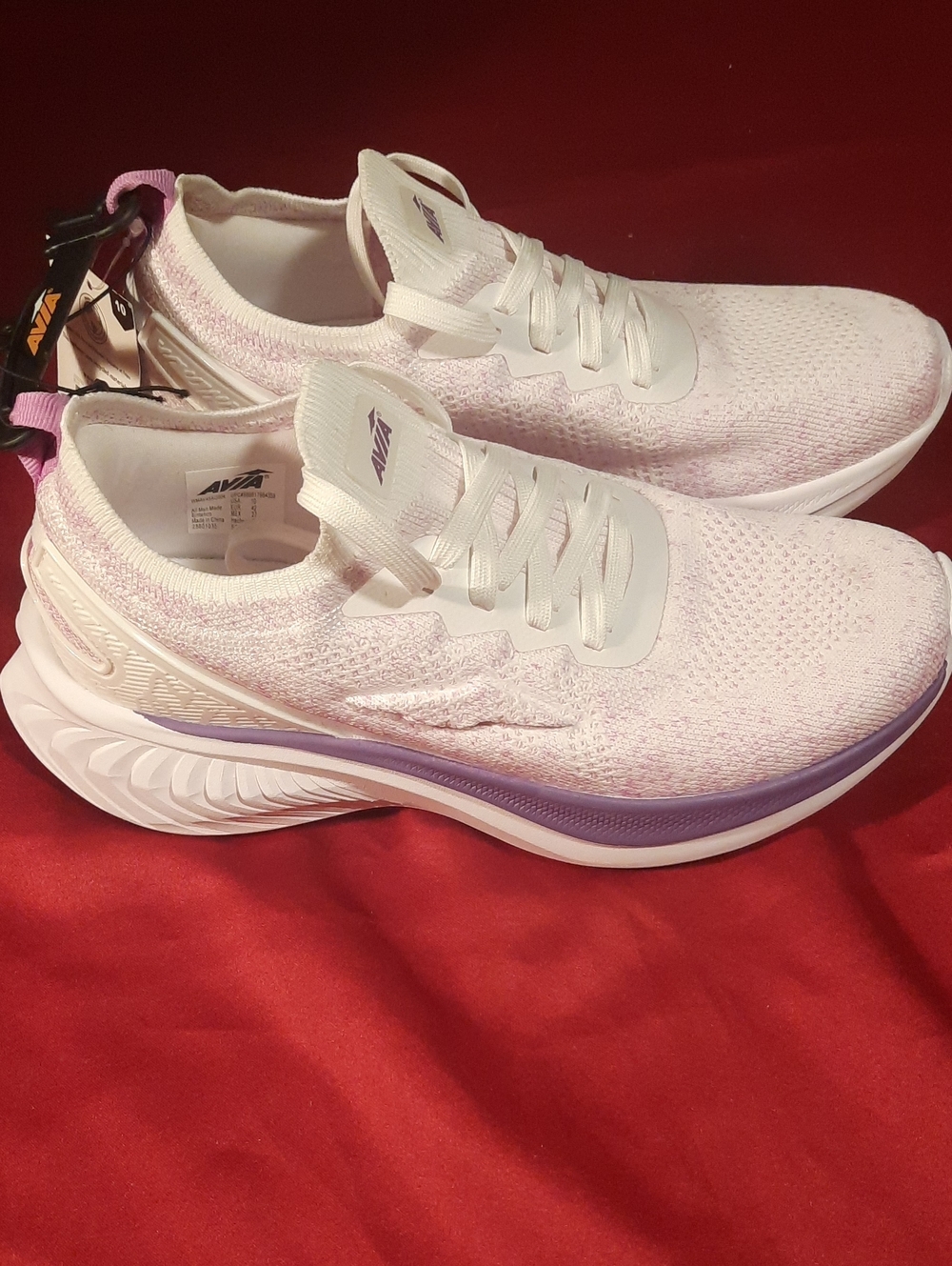 Avia Women's Purple And White Knit Athletic Sneakers with Lavender Accent